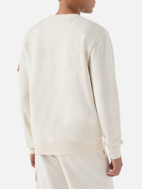 Felpa Chester in cotone crema con tasca applicata