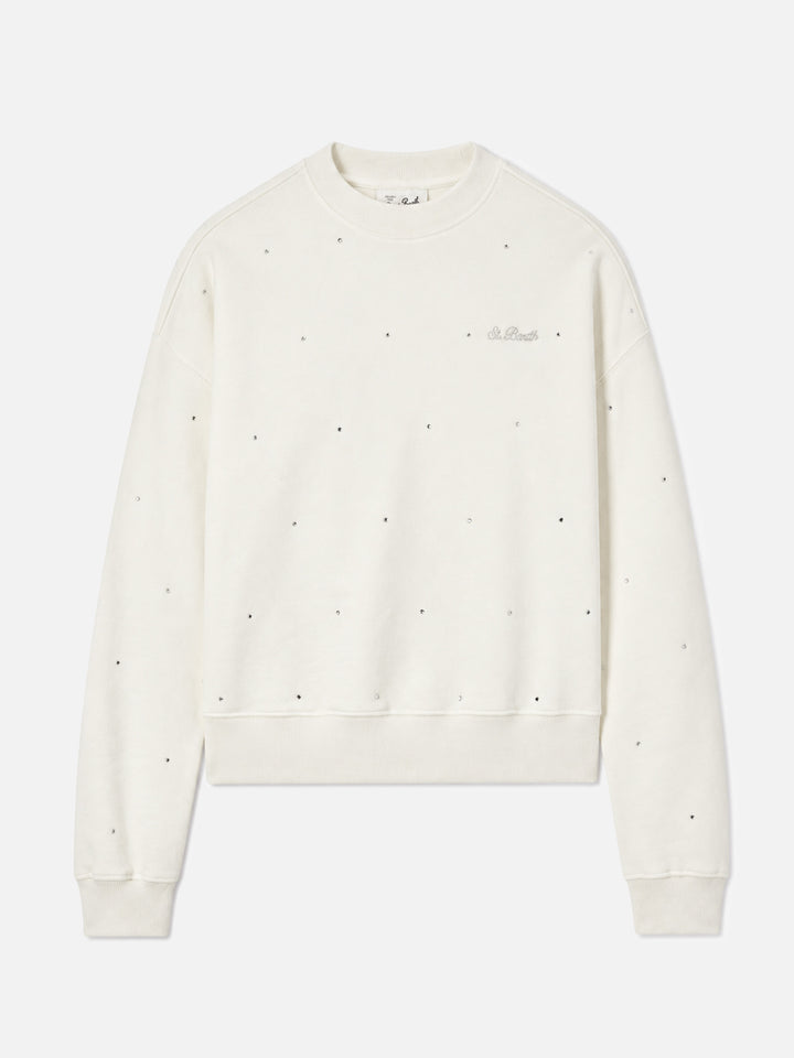 Sudadera Casey de algodón blanco con aplicación de strass 