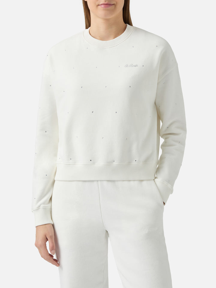 Sudadera Casey de algodón blanco con aplicación de strass 