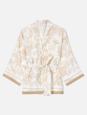 Kimono court Carly en soie avec imprimé toile de Jouy 