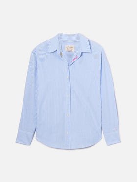 Chemise Cristal en seersucker rayé bleu clair avec broderie 