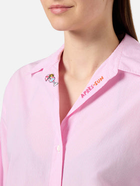 Camisa Cristal de popelina de algodón a rayas rosas con bordado 