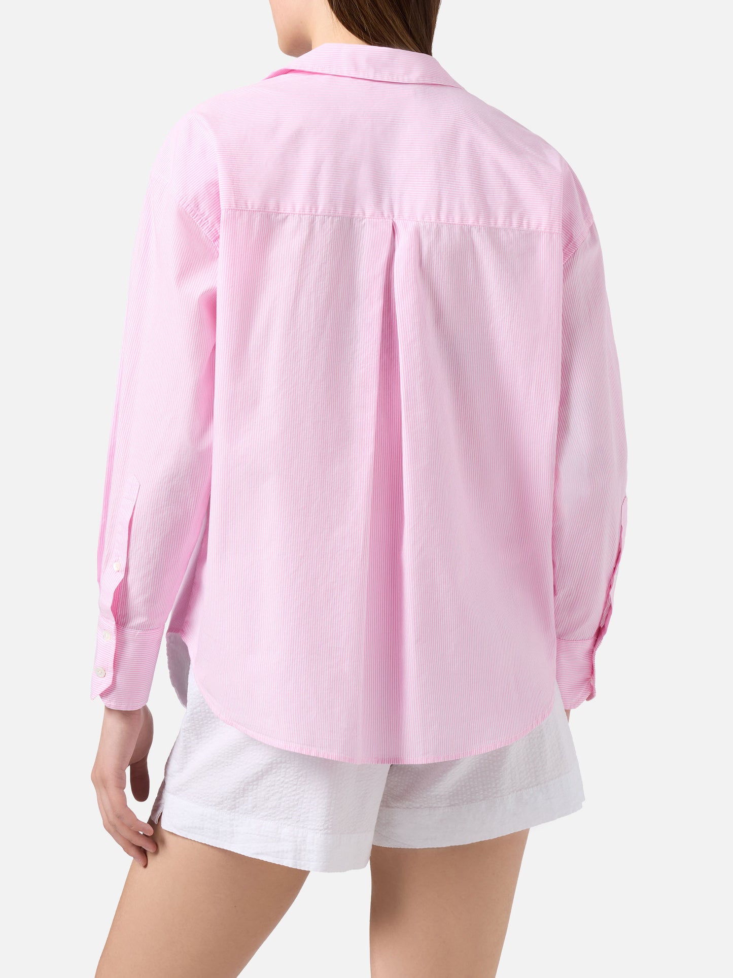 Camisa Cristal de popelina de algodón a rayas rosas con bordado 