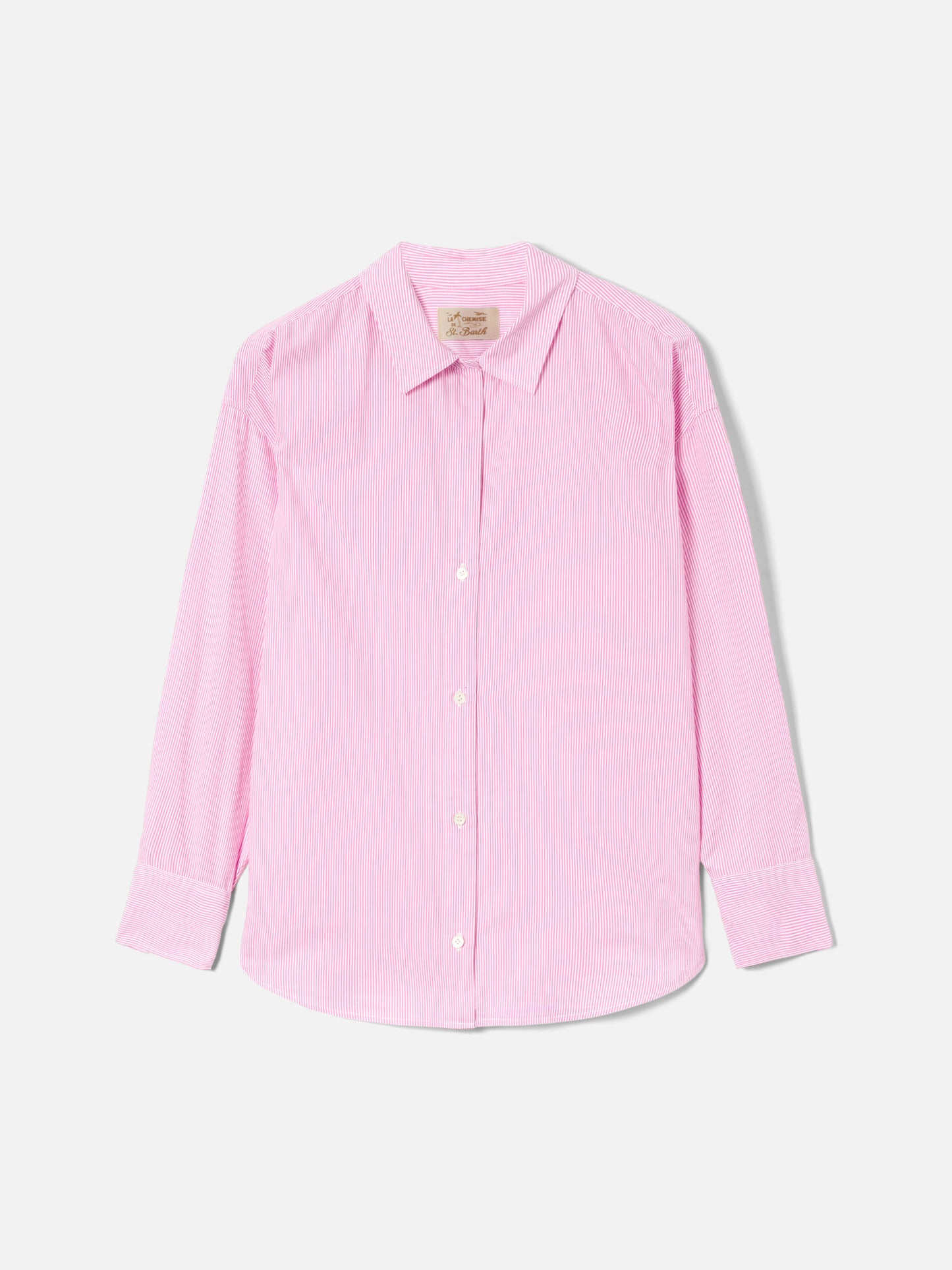 Chemise Cristal rose à rayures avec broderie Meet Me In Saint Barth 
