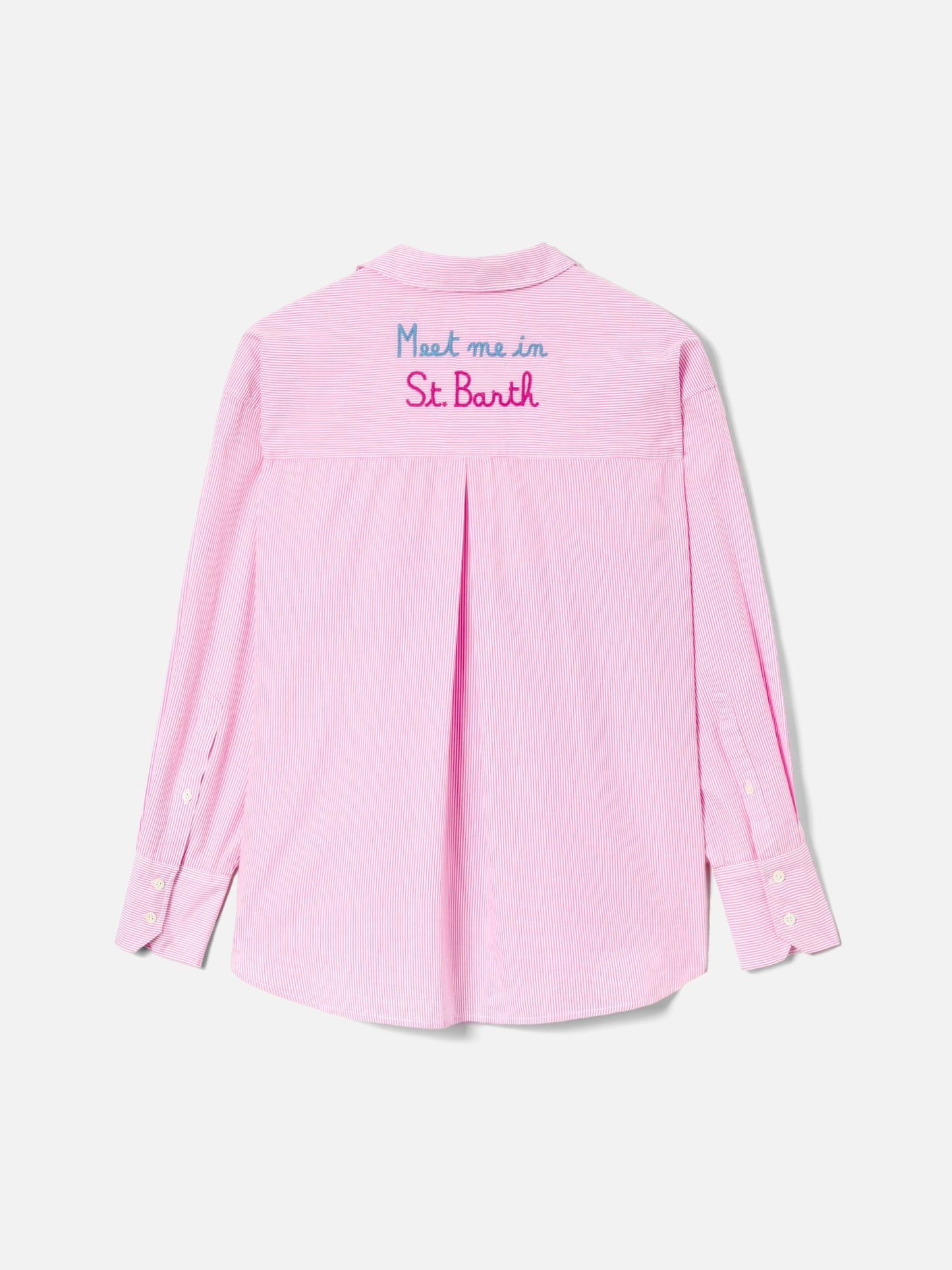 Chemise Cristal rose à rayures avec broderie Meet Me In Saint Barth 