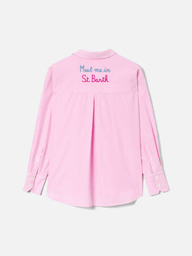 Chemise Cristal rose à rayures avec broderie Meet Me In Saint Barth 