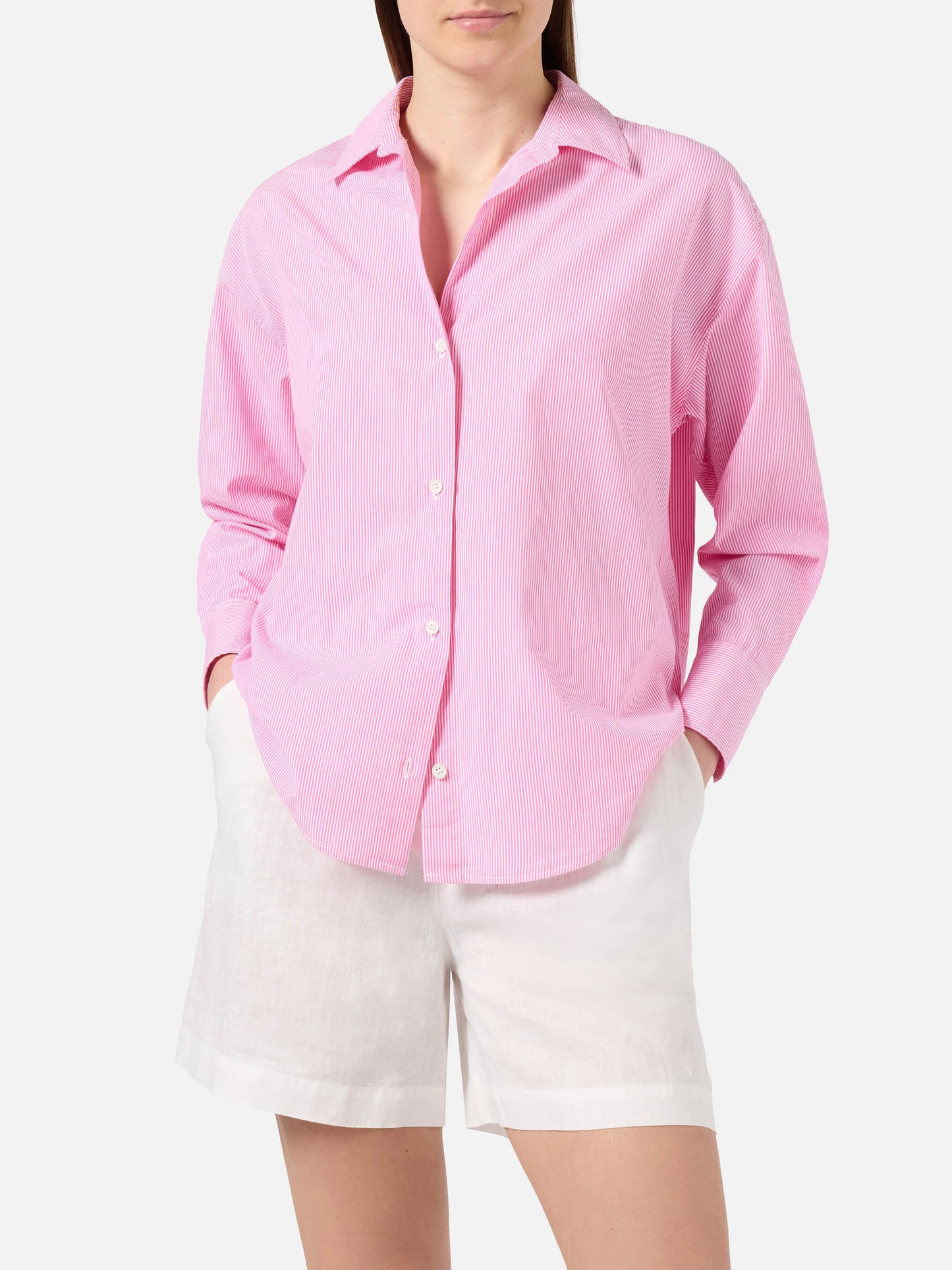 Chemise Cristal rose à rayures avec broderie Meet Me In Saint Barth 