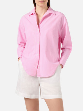 Chemise Cristal rose à rayures avec broderie Meet Me In Saint Barth 