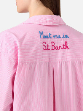 Chemise Cristal rose à rayures avec broderie Meet Me In Saint Barth 
