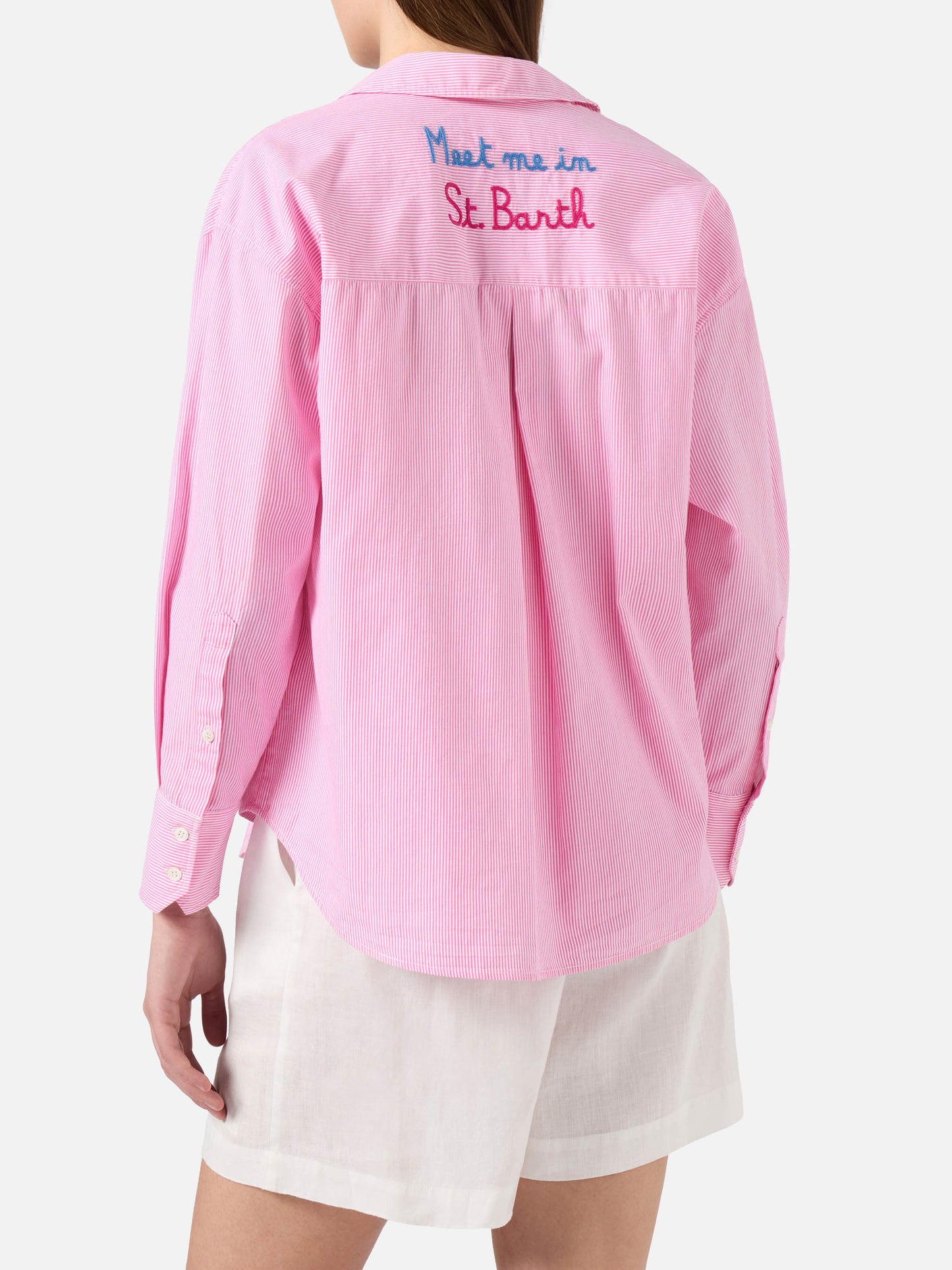 Chemise Cristal rose à rayures avec broderie Meet Me In Saint Barth 