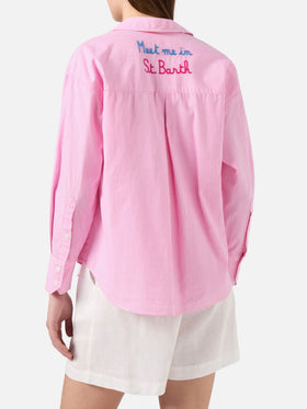 Chemise Cristal rose à rayures avec broderie Meet Me In Saint Barth 