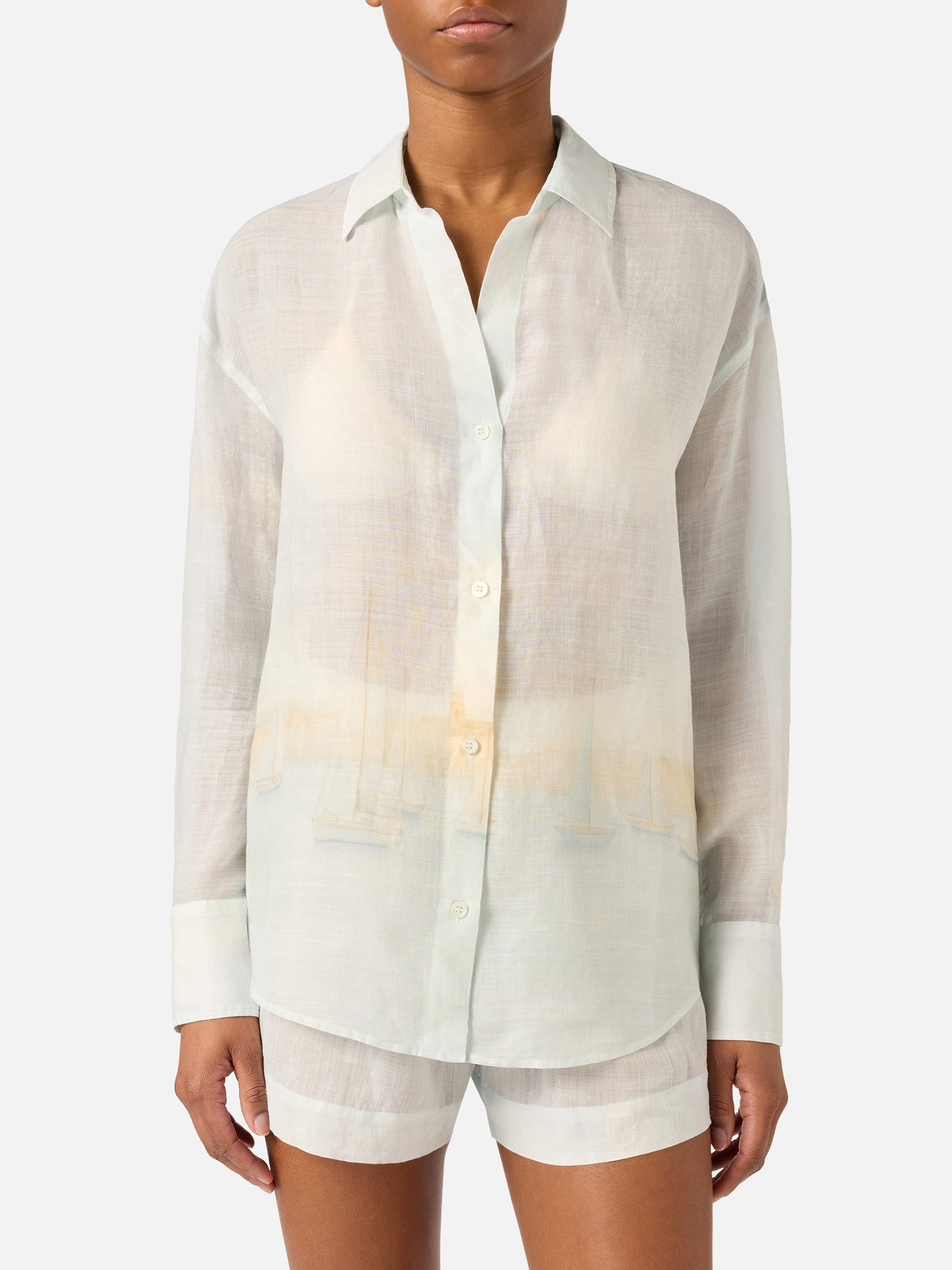 Camicia Cristal in ramie con stampa St. Tropez