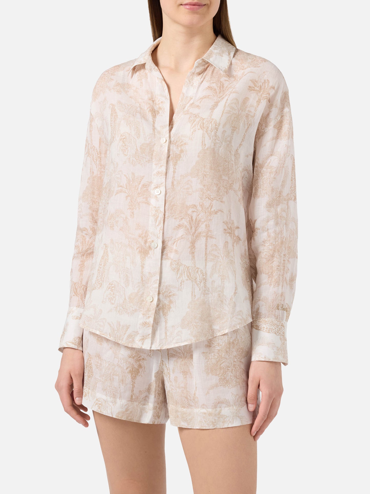 Cristal ramie shirt with beige toile de jouy print