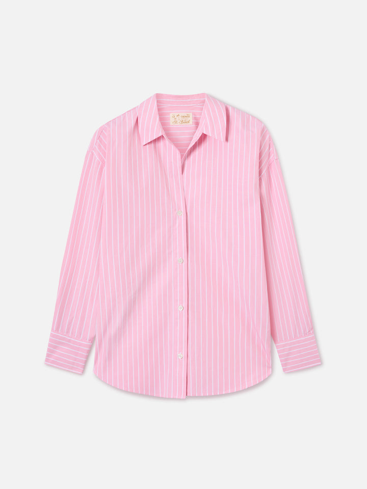 Chemise Cristal en coton à rayures roses avec broderie Après St. Barth 