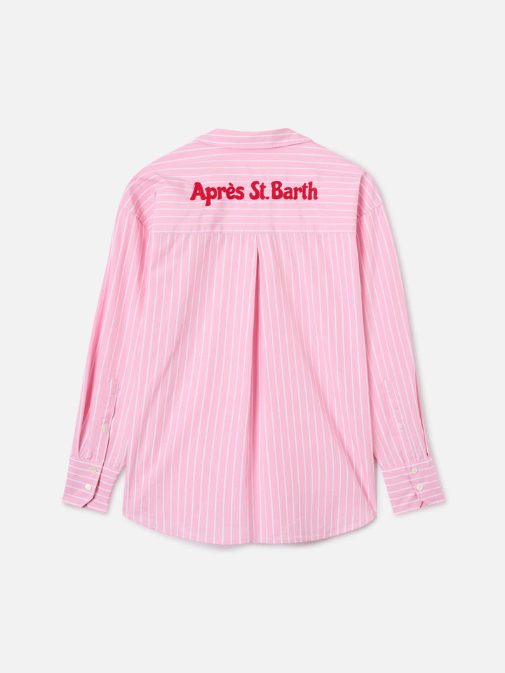Chemise Cristal en coton à rayures roses avec broderie Après St. Barth 