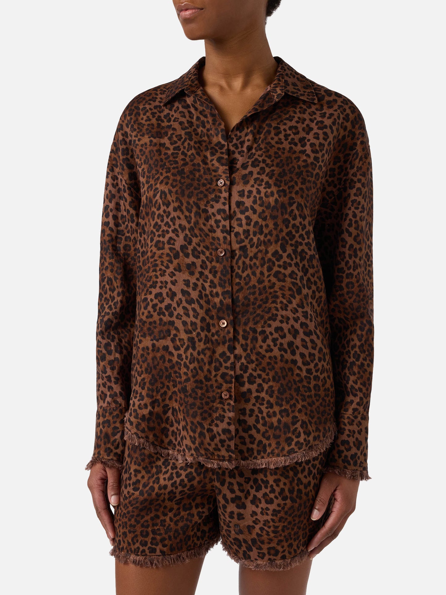 Camicia Cristal in lino con stampa leopardata