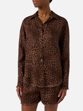 Camicia Cristal in lino con stampa leopardata