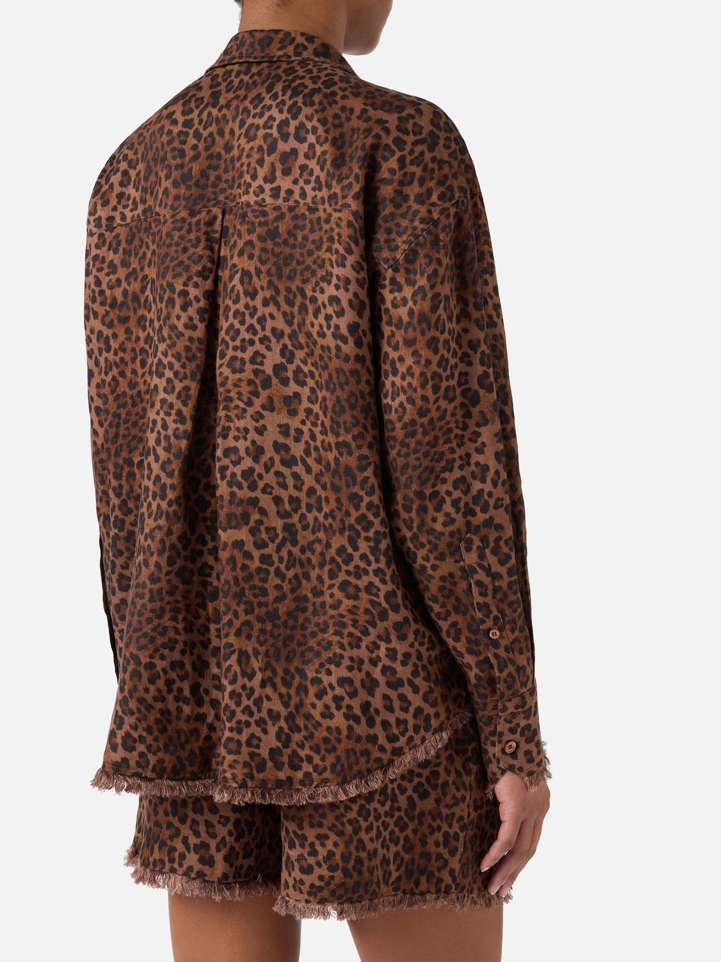Camicia Cristal in lino con stampa leopardata