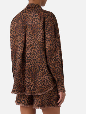 Camicia Cristal in lino con stampa leopardata