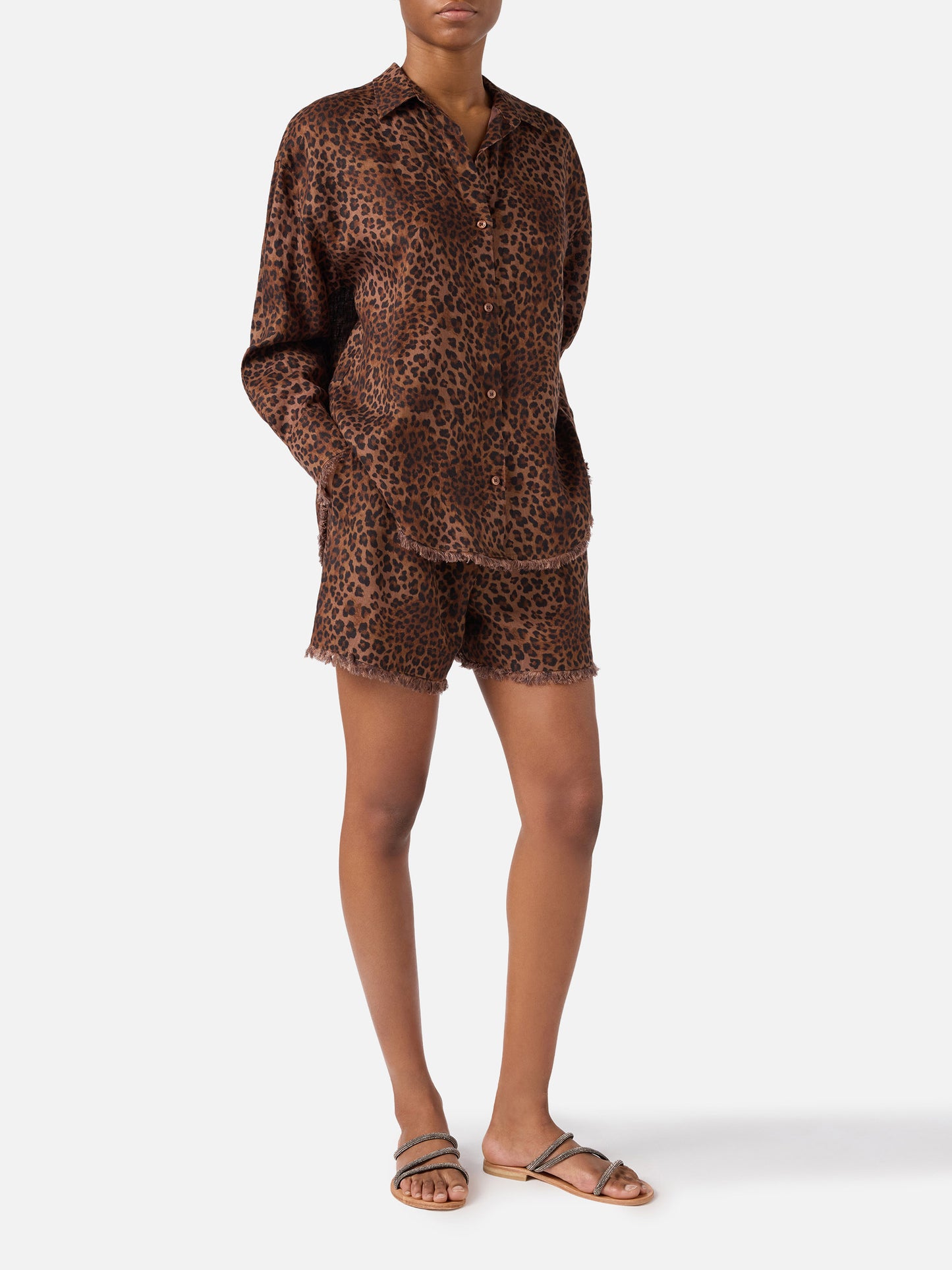 Camicia Cristal in lino con stampa leopardata