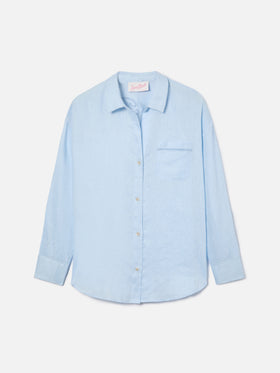 Chemise Cristal en lin bleu clair avec broderie Saint Barth ajourée 