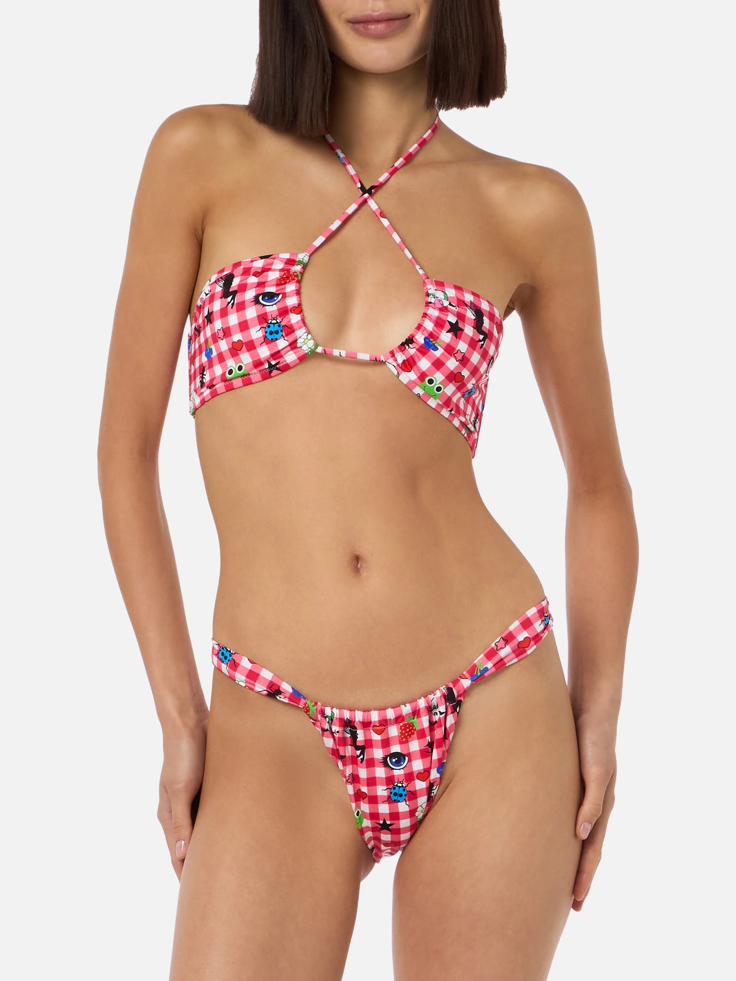 Bikini bandeau femme Dahelle à carreaux vichy et imprimé fantaisie | BEEPY BELLA SPECIAL EDITION 