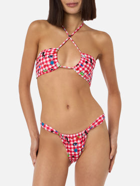 Bikini bandeau femme Dahelle à carreaux vichy et imprimé fantaisie | BEEPY BELLA SPECIAL EDITION 