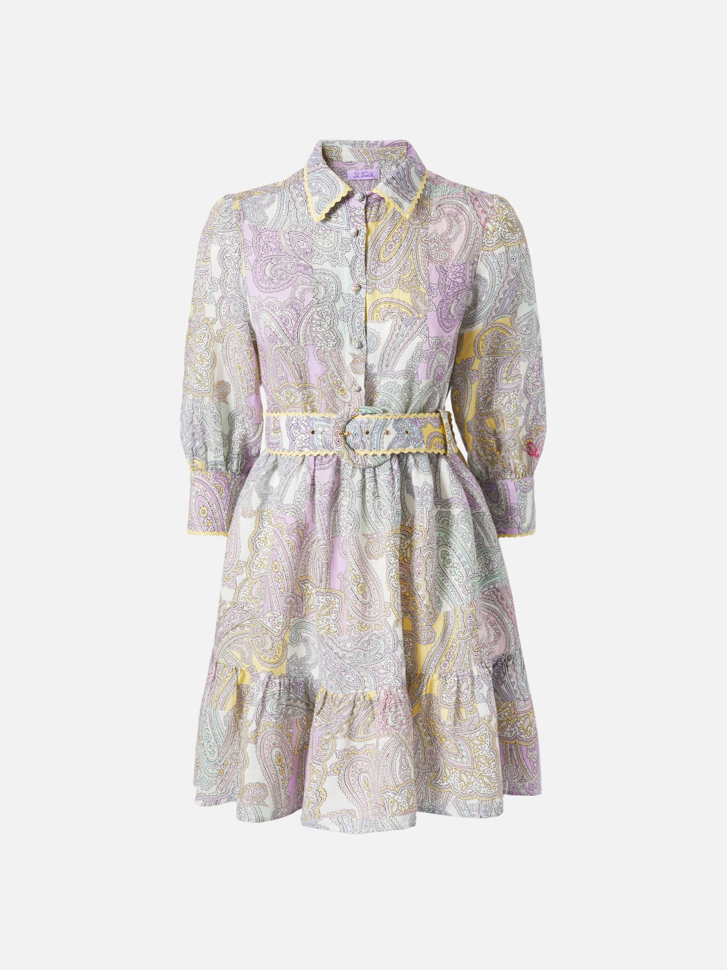 Kurzes Kleid von Daisi Linen mit Paisley-Muster