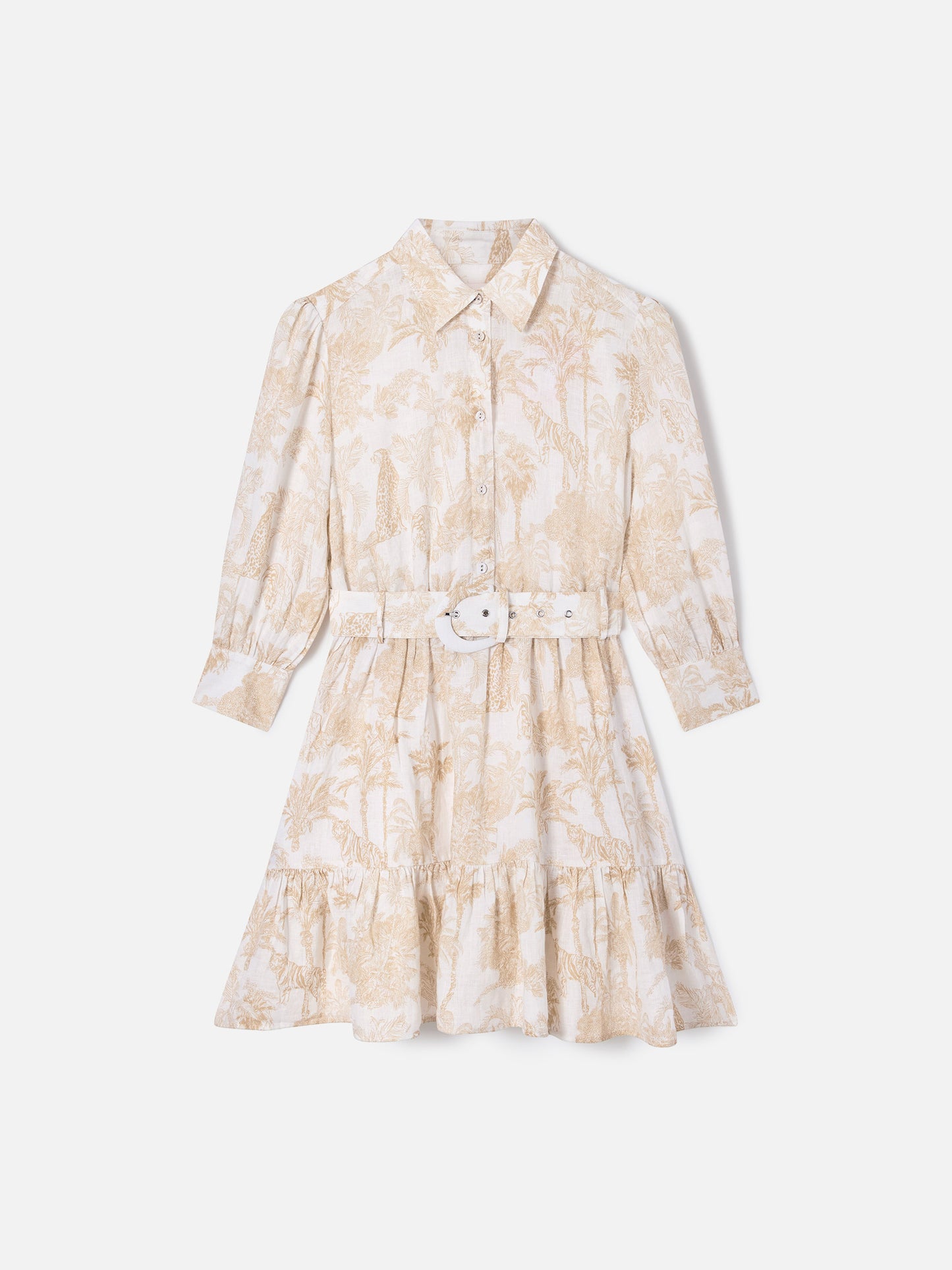 Daisi toile de jouy linen dress in beige
