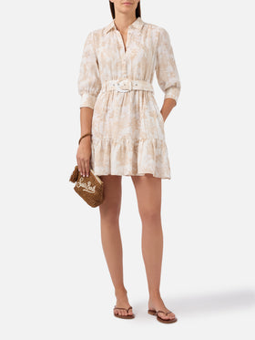 Vestido de lino Daisi toile de jouy en beige 