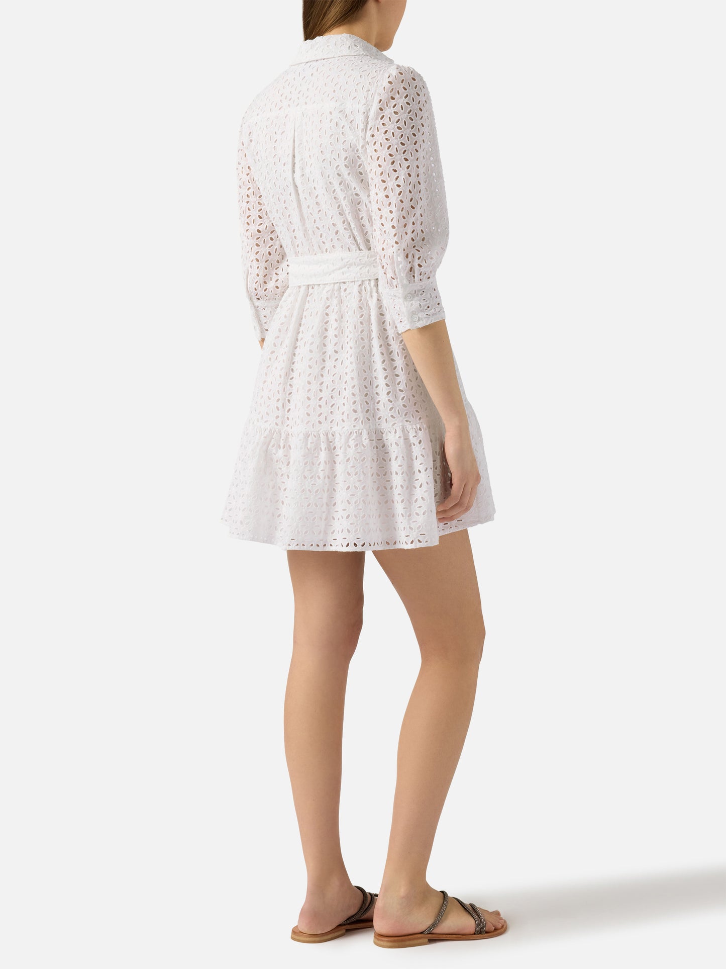 Weißes Baumwoll-Kurzkleid Daisi mit Stickereien