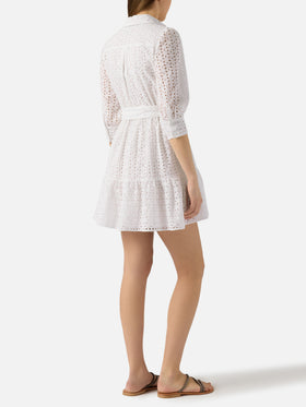 Weißes Baumwoll-Kurzkleid Daisi mit Stickereien