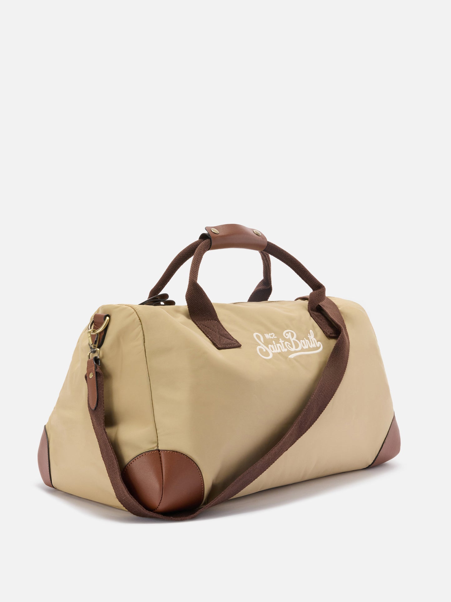 Borsone Daily in nylon beige con logo ricamato