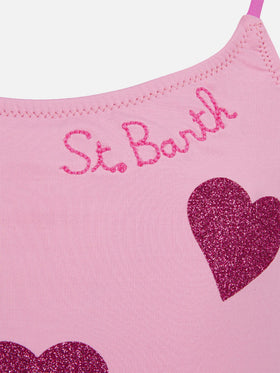 Dancer one-piece swimsuit with tulle ruffle and glittered hearts - MC2 Saint Barth