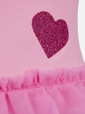 Dancer one-piece swimsuit with tulle ruffle and glittered hearts - MC2 Saint Barth