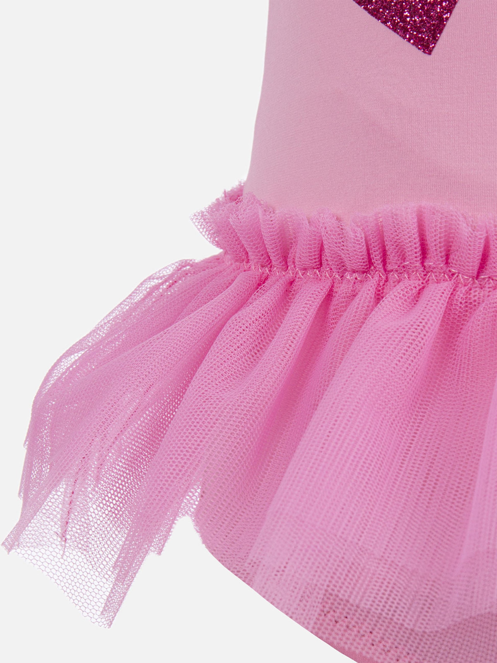 Dancer one-piece swimsuit with tulle ruffle and glittered hearts - MC2 Saint Barth