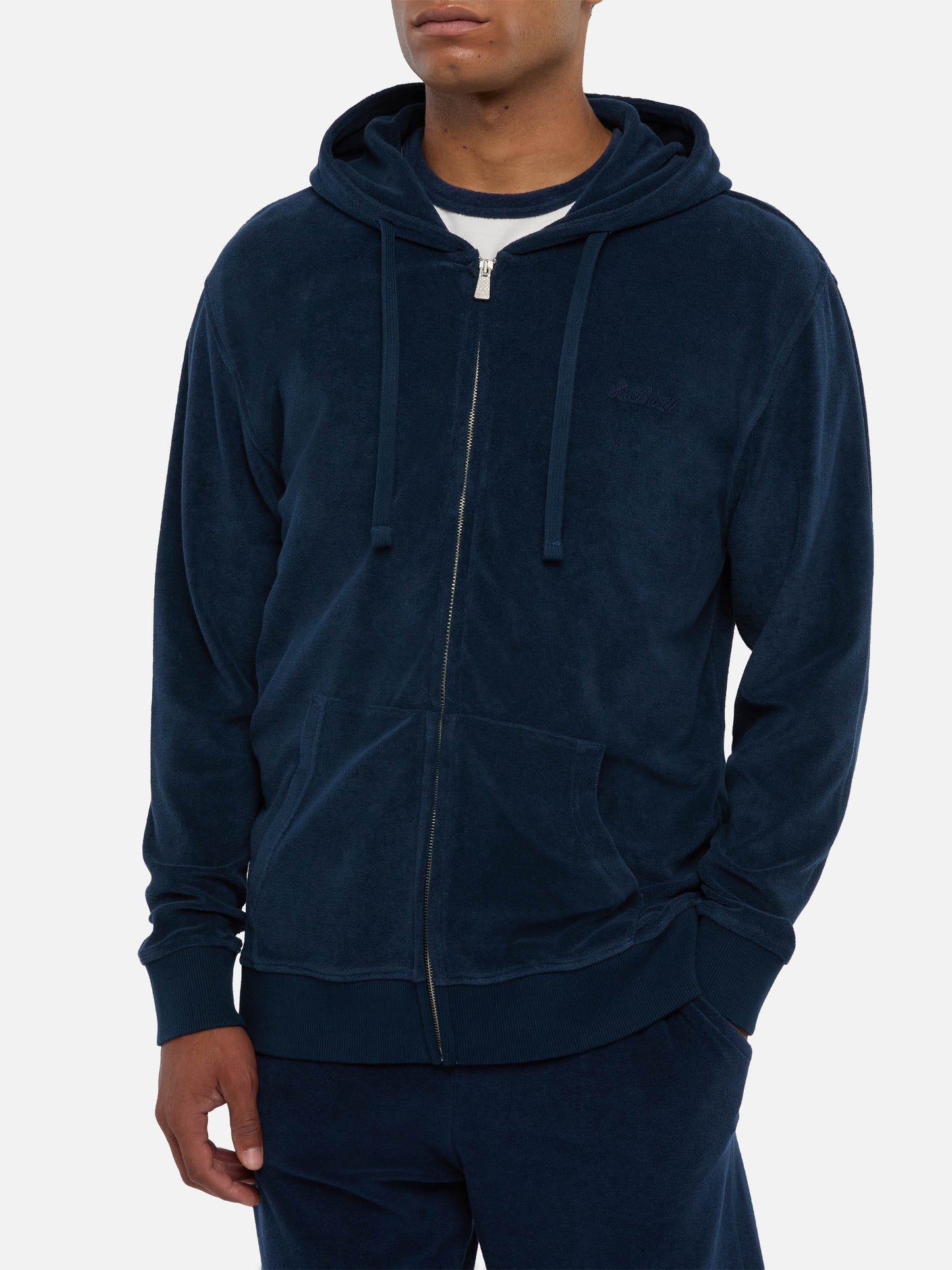 Sweat à capuche zippé en éponge Danny avec broderie St. Barth 