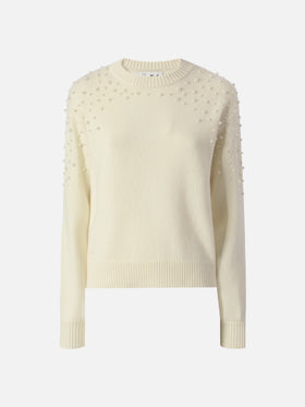 Danya-Pullover aus Wollmischung mit Perlenapplikationen