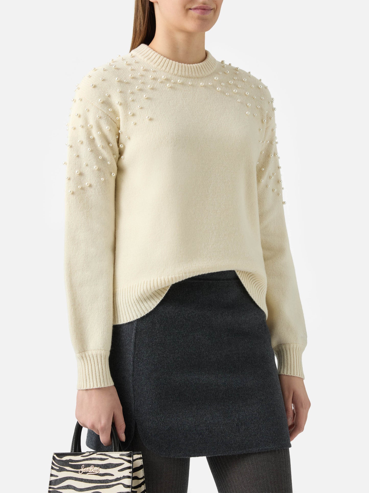 Danya-Pullover aus Wollmischung mit Perlenapplikationen