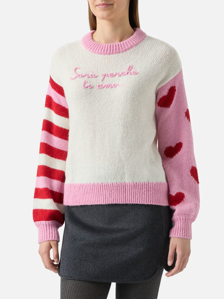 Alpaca sweater Danya with Sarà perchè ti amo embroidery