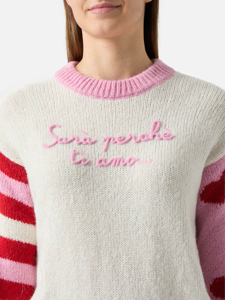 Alpaca sweater Danya with Sarà perchè ti amo embroidery