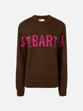 Maglione Danya in misto alpaca marrone con jacquard St. Barth