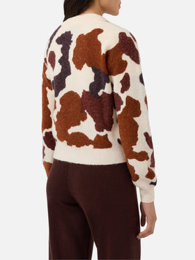 Danya Stretch-Pullover aus Merinowolle und Alpaka-Mischgewebe mit Kuhmuster