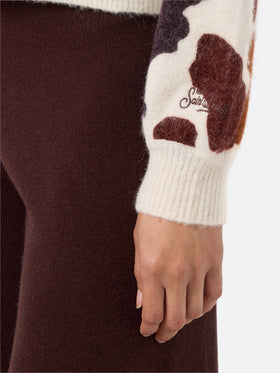 Danya Stretch-Pullover aus Merinowolle und Alpaka-Mischgewebe mit Kuhmuster