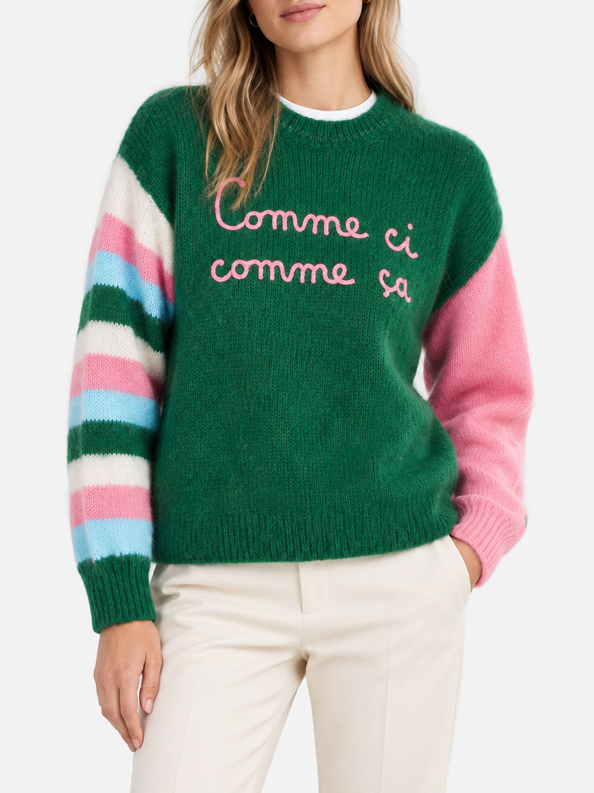 Grüner Danya Soft Boxy-Pullover mit Stickerei 