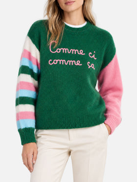 Grüner Danya Soft Boxy-Pullover mit Stickerei 