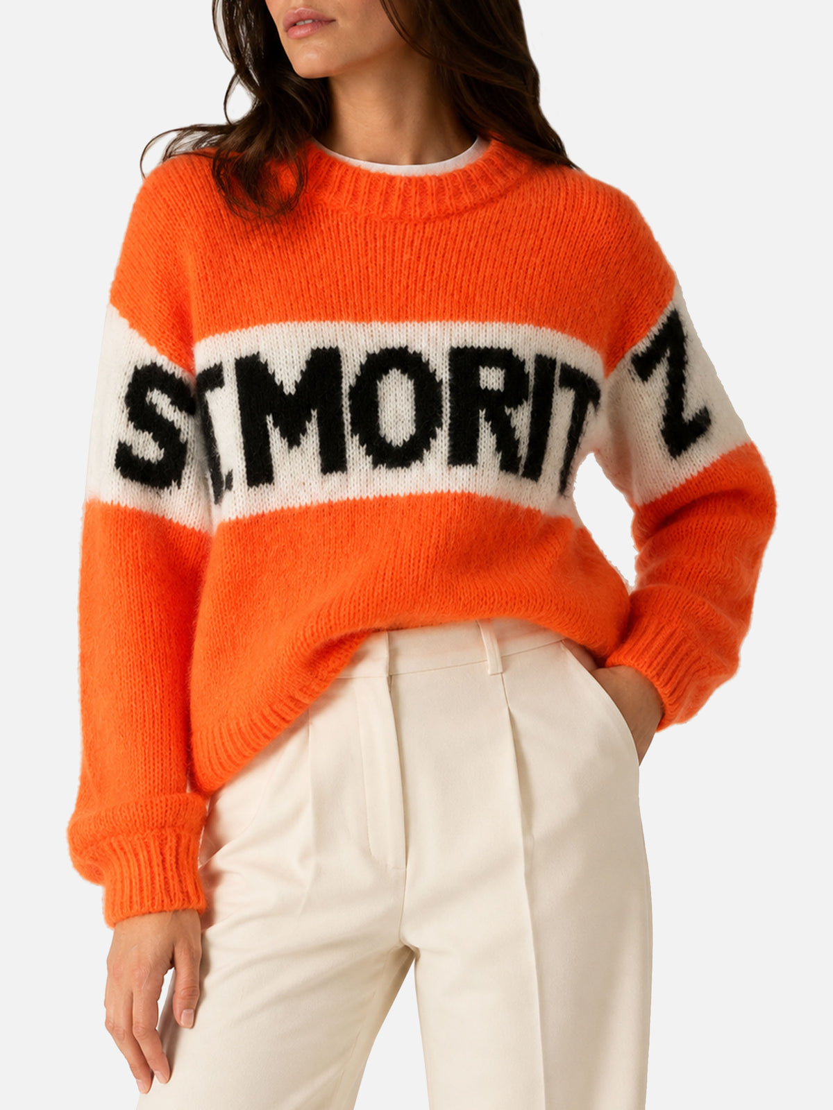 Maglia Danya Soft con ricamo St. Moritz arancione fluo