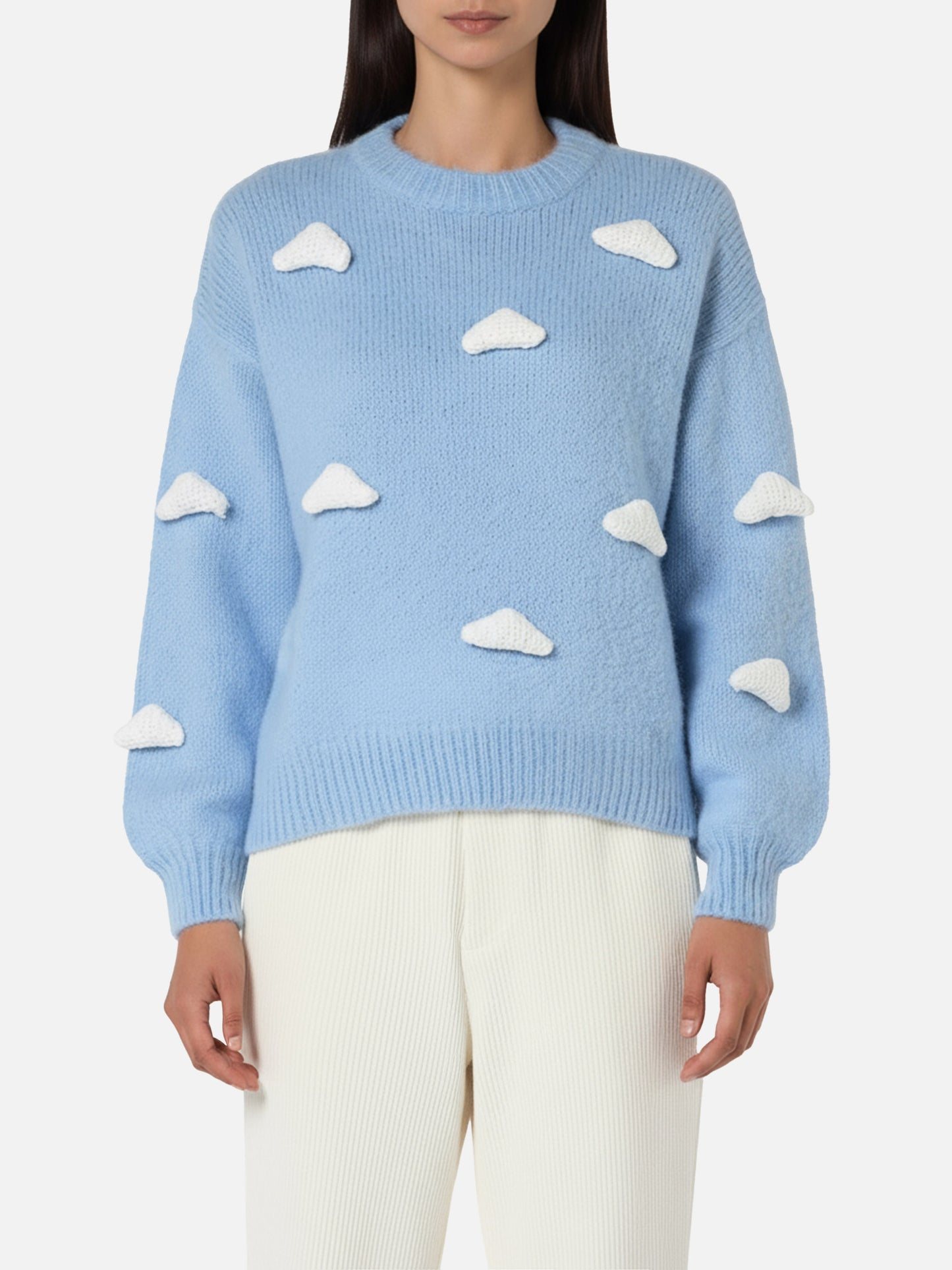 Pull en maille brossée avec détails nuages 