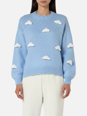 Pull en maille brossée avec détails nuages 