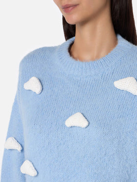 Pull en maille brossée avec détails nuages 